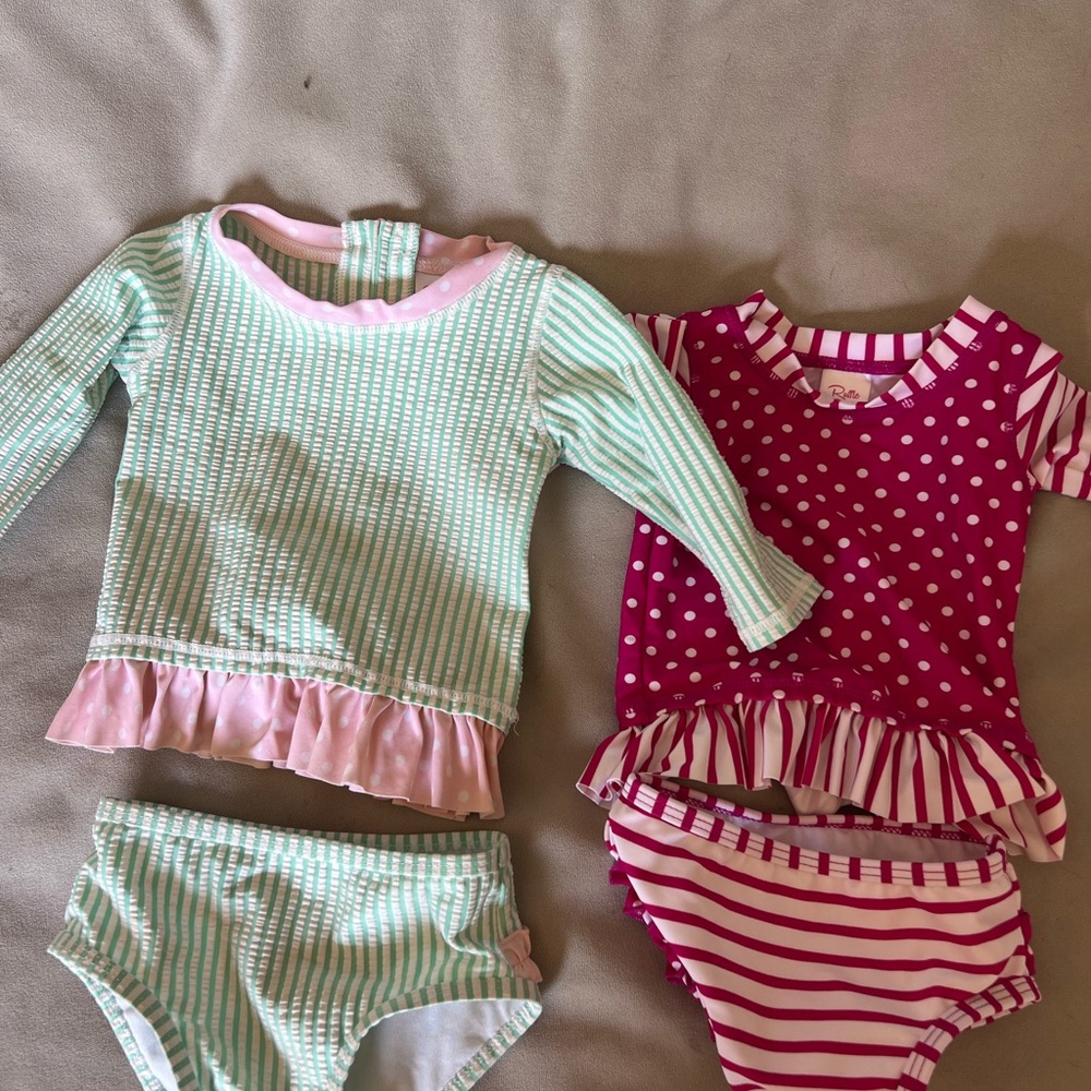 Ruffle Butts Pink and White Striped Swimwear